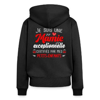 Mamie petits enfants. Cadeau fête des grands-mères - Sweat à capuche zippé Premium bio Femme - noir - Dos - Julia (174cm)
