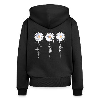 faith hope love Gänseblümchen - Frauen Premium Bio Zip Hoodie - Schwarz - Hinten - Julia (174cm)