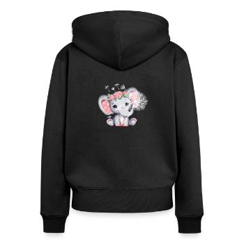 Elefant Mädchen mit Blume - Frauen Premium Bio Zip Hoodie - Schwarz - Hinten - Julia (174cm)