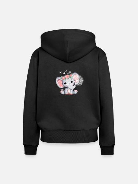 Elefant Mädchen mit Blume - Frauen Premium Bio Zip Hoodie - Schwarz