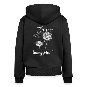 Cadeau de fleur porte-bonheur pissenlit - Sweat à capuche zippé Premium bio Femme - noir - Dos - Julia (174cm)