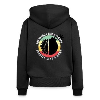 Blumenmotiv Damen Geschenk - Frauen Premium Bio Zip Hoodie - Schwarz - Hinten - Julia (174cm)