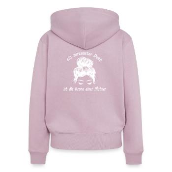 Ein zerzauster Dutt ist die Krone einer Mama - Frauen Premium Bio Zip Hoodie - Altrosa - Hinten - Julia (174cm)