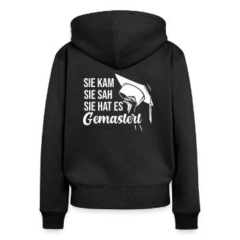 Master Abschluss Geschenk Student - Frauen Premium Bio Zip Hoodie - Schwarz - Hinten - Julia (174cm)