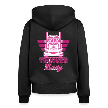 Trucker Lady Female Truck - Frauen Premium Bio Zip Hoodie - Schwarz - Hinten - Julia (174cm)