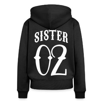 Sister 02 Partnerlook - Frauen Premium Bio Zip Hoodie - Schwarz - Hinten - Julia (174cm)