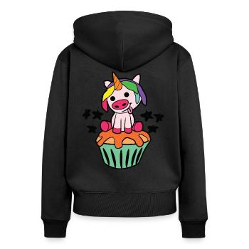 licorne - Sweat à capuche zippé Premium bio Femme - noir - Dos - Julia (174cm)