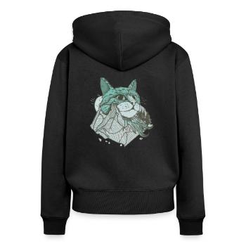 Katzen Berg mit Katze Kopf und Felsen - Frauen Premium Bio Zip Hoodie - Schwarz - Hinten - Julia (174cm)