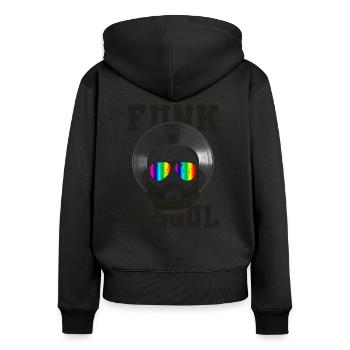 Funk and Soul Afro Disque Vinyle Cool Rétro - Sweat à capuche zippé Premium bio Femme - noir - Dos - Julia (174cm)