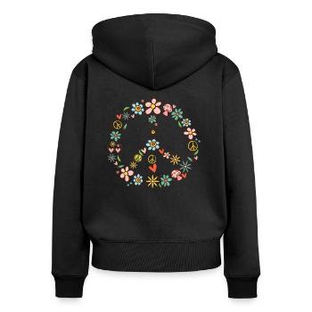 Peace Symbol 60er 70er Jahre Hippie Kostüm - Frauen Premium Bio Zip Hoodie - Schwarz - Hinten - Julia (174cm)