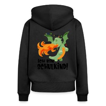 Ich bin Schulkind mit süßem Drachen - Frauen Premium Bio Zip Hoodie - Schwarz - Hinten - Julia (174cm)