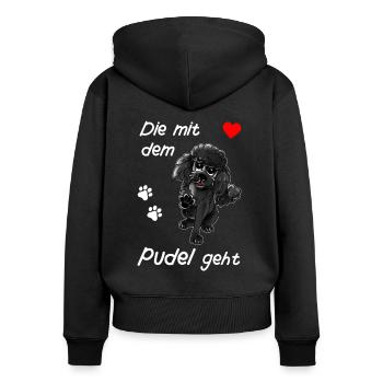 Pudeldesign - Die mit dem Pudel geht Comicstyle - Frauen Premium Bio Zip Hoodie - Schwarz - Hinten - Julia (174cm)