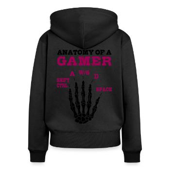 Anatomie eines Gamers - Frauen Premium Bio Zip Hoodie - Schwarz - Hinten - Julia (174cm)