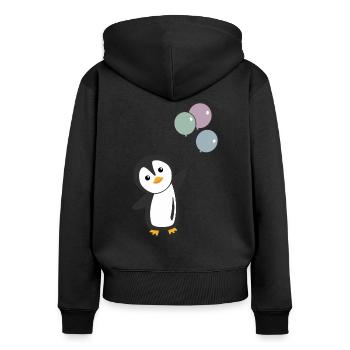 Lustiger Pinguin fliegt mit Ballons nach oben - Frauen Premium Bio Zip Hoodie - Schwarz - Hinten - Julia (174cm)