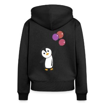 Lustiger Pinguin fliegt mit Ballons oben - Frauen Premium Bio Zip Hoodie - Schwarz - Hinten - Julia (174cm)