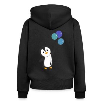 Lustiger Pinguin fliegt mit Ballons oben - Frauen Premium Bio Zip Hoodie - Schwarz - Hinten - Julia (174cm)