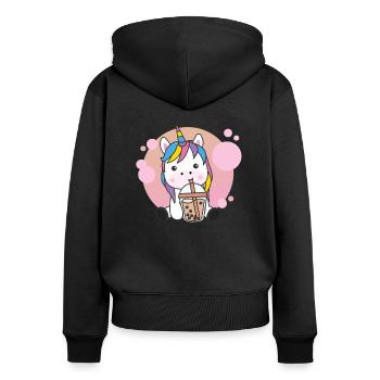 Bubble Tea Einhorn mit Schokolade süße Tiere - Frauen Premium Bio Zip Hoodie - Schwarz - Hinten - Julia (174cm)