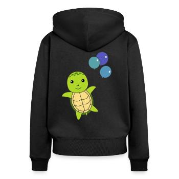 Tortue doux animal vole ballons enfants - Sweat à capuche zippé Premium bio Femme - noir - Dos - Julia (174cm)