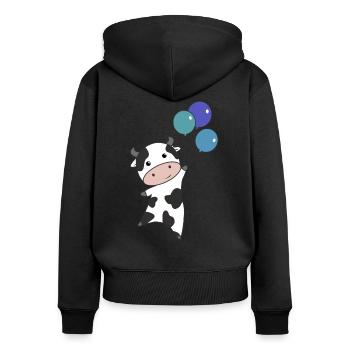 Kuh Kalb fliegt Luftballons süße Tiere Kühe - Frauen Premium Bio Zip Hoodie - Schwarz - Hinten - Julia (174cm)