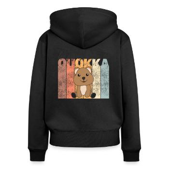 Happy like a Quokka - quokkas mignons vintage - Sweat à capuche zippé Premium bio Femme - noir - Dos - Julia (174cm)