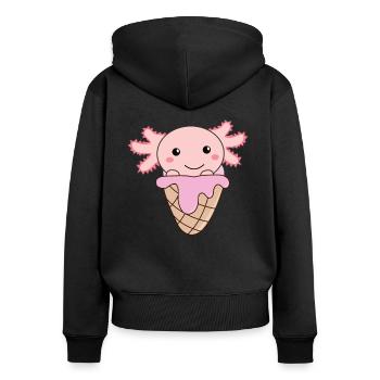 Axolotl rose gaufres doux animaux Axolotls - Sweat à capuche zippé Premium bio Femme - noir - Dos - Julia (174cm)