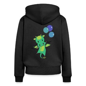 Drache fliegt mit Ballons süße Fantasy Drachen - Frauen Premium Bio Zip Hoodie - Schwarz - Hinten - Julia (174cm)