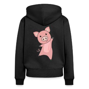 Schwein Schweinchen Ferkel lustige Schweine - Frauen Premium Bio Zip Hoodie - Schwarz - Hinten - Julia (174cm)