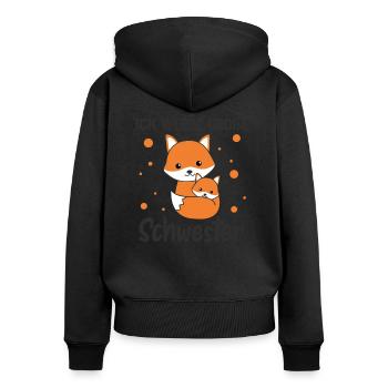 Fuchs große Schwester 2022 für Geschwister - Frauen Premium Bio Zip Hoodie - Schwarz - Hinten - Julia (174cm)