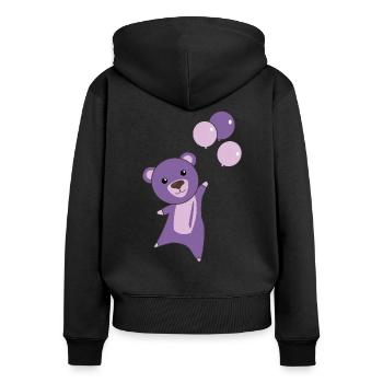 Ours violet mouches avec ballons animaux mignons ours - Sweat à capuche zippé Premium bio Femme - noir - Dos - Julia (174cm)