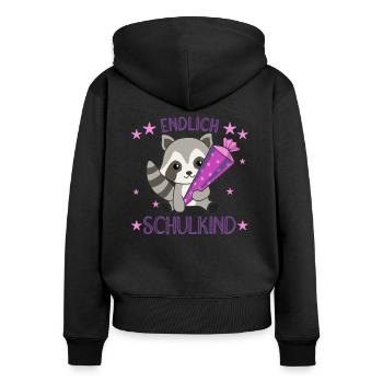 Waschbär Schule Einschulung Kita 2021 Schulkind - Frauen Premium Bio Zip Hoodie - Schwarz - Hinten - Julia (174cm)