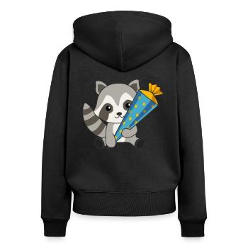 Raton laveur inscription scolaire garderie 2021 écolier - Sweat à capuche zippé Premium bio Femme - noir - Dos - Julia (174cm)