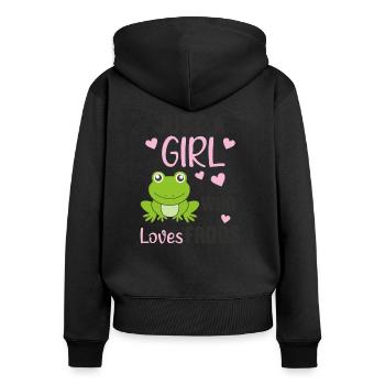 Just a girl who loves Frogs süßer Frosch - Frauen Premium Bio Zip Hoodie - Schwarz - Hinten - Julia (174cm)