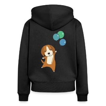 Beagle dog flies up with balloons - Women's Premium Organic Zip Hoodie - black - Back - Julia (174cm)