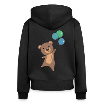 Bear flies up with balloons - Women's Premium Organic Zip Hoodie - black - Back - Julia (174cm)