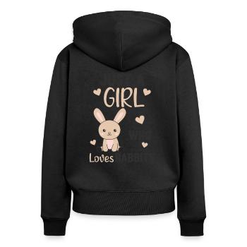 Juste une fille qui aime les lapins - lapin mignon - Sweat à capuche zippé Premium bio Femme - noir - Dos - Julia (174cm)