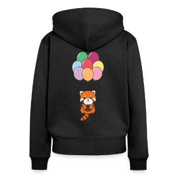 Red Panda flies upwards with colorful balloons - Women's Premium Organic Zip Hoodie - black - Back - Julia (174cm)