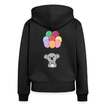 Koala flies upwards with colorful balloons - Women's Premium Organic Zip Hoodie - black - Back - Julia (174cm)