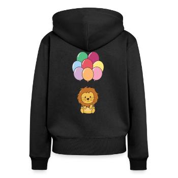 Lion flies upwards with colorful balloons - Women's Premium Organic Zip Hoodie - black - Back - Julia (174cm)