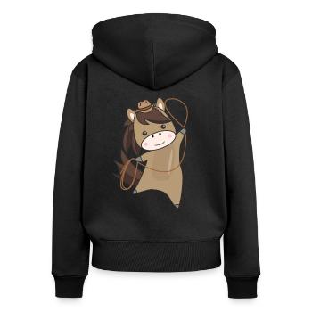 Cowboy Pferd Pferde Rinder Lasso Western - Frauen Premium Bio Zip Hoodie - Schwarz - Hinten - Julia (174cm)