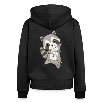 Raton laveur Noël Neige Hiver Ratons laveurs - Sweat à capuche zippé Premium bio Femme - noir - Dos - Julia (174cm)