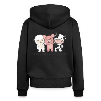 Friends not food vegan mouton vache - Sweat à capuche zippé Premium bio Femme - noir - Dos - Julia (174cm)
