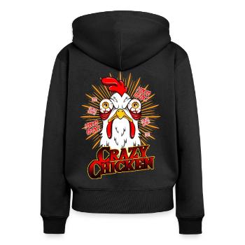CRAZY CHICKEN - Lustiges Hühner Geschenk Motiv - Frauen Premium Bio Zip Hoodie - Schwarz - Hinten - Julia (174cm)
