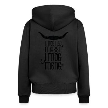 I MOG NED MIASSN Bayrischer Spruch Geschenkidee - Frauen Premium Bio Zip Hoodie - Schwarz - Hinten - Julia (174cm)