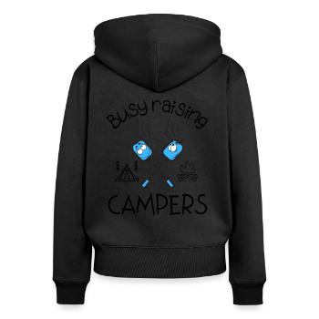 Busy Raising Campers Boys - Frauen Premium Bio Zip Hoodie - Schwarz - Hinten - Julia (174cm)