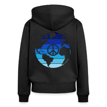 Peace - Frauen Premium Bio Zip Hoodie - Schwarz - Hinten - Julia (174cm)