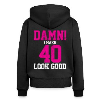 40. Geburtstag - Geschenk - Frauen Premium Bio Zip Hoodie - Schwarz - Hinten - Julia (174cm)
