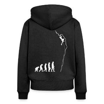Klettern Evolution - Frauen Premium Bio Zip Hoodie - Schwarz - Hinten - Julia (174cm)