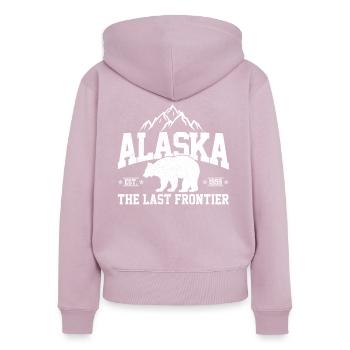 Alaska - Souvenir de l'ours grizzli de la dernière frontière - Sweat à capuche zippé Premium bio Femme - rose poudré - Dos - Julia (174cm)