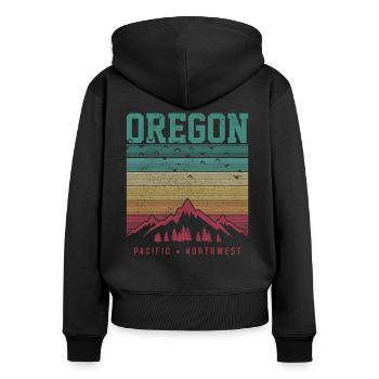 Oregon - Frauen Premium Bio Zip Hoodie - Schwarz - Hinten - Julia (174cm)