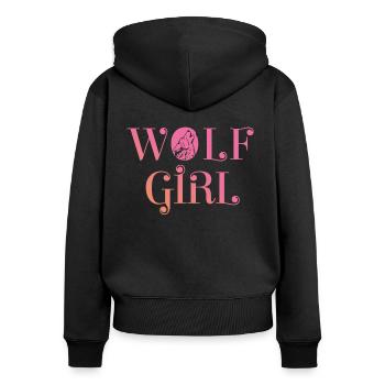 Wolf - Sweat à capuche zippé Premium bio Femme - noir - Dos - Julia (174cm)